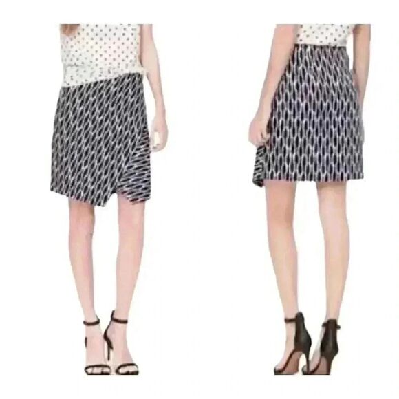Loft Women's Black & White Cotton/Poly Geometric Print Asymmetrical Wrap Pencil - Picture 1 of 13